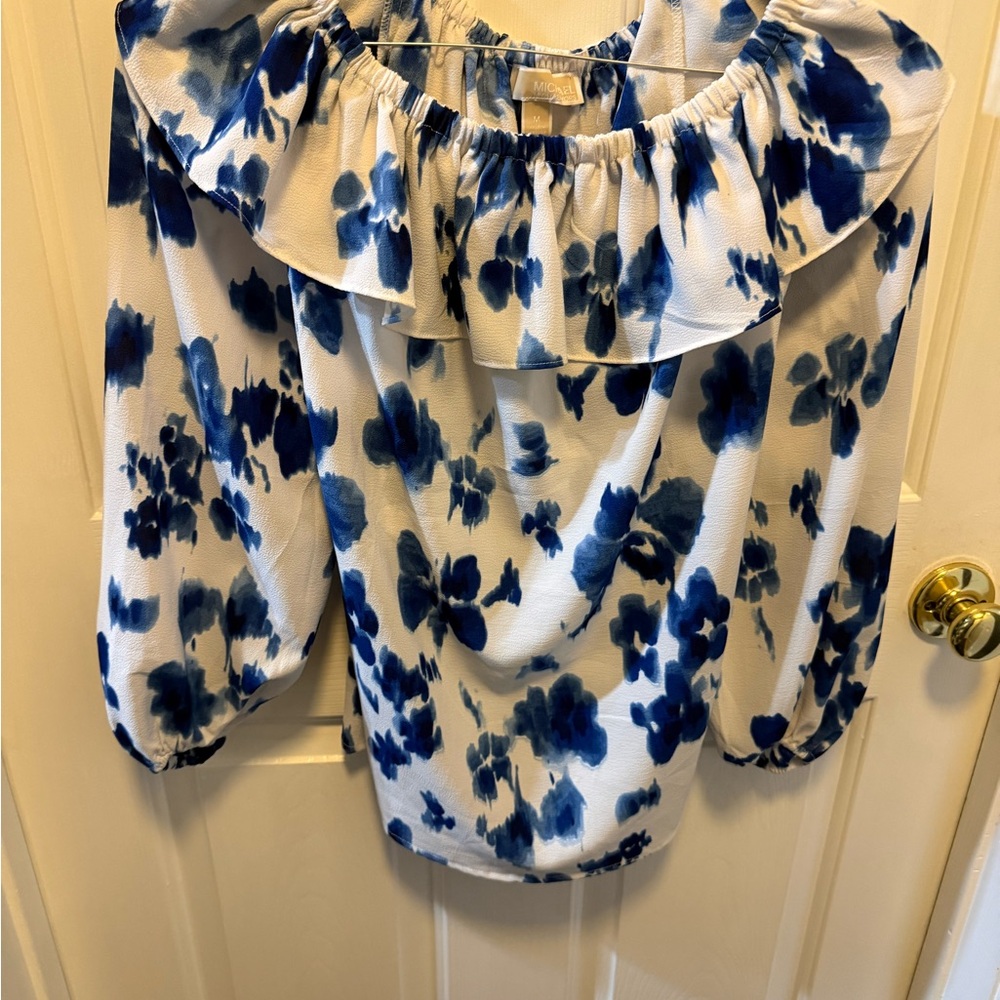 Michael Kors Blue and White Floral Blouse
